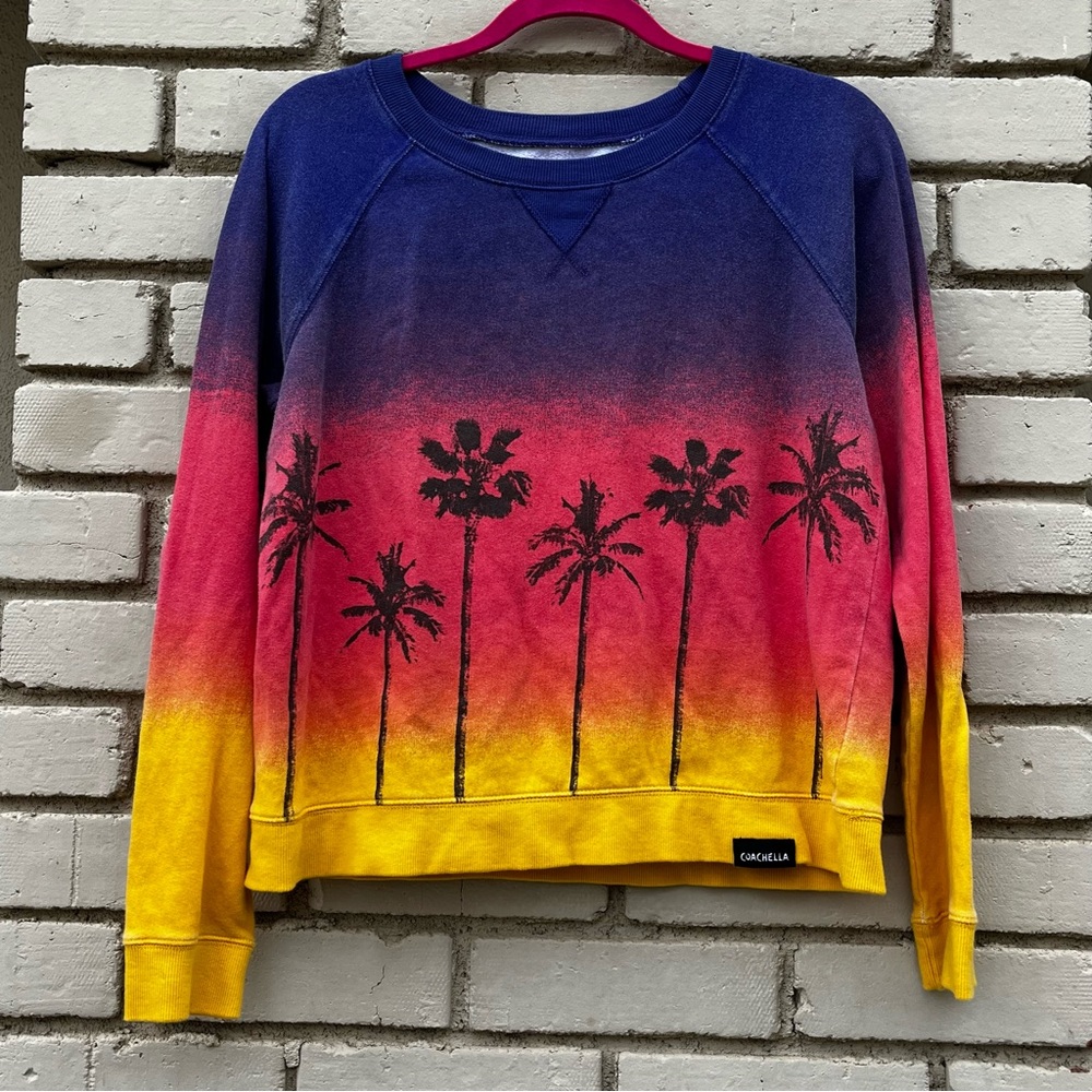 Coachella Palm Tree Sunset Double Sided Crewneck Sweatshirt - Size Medium